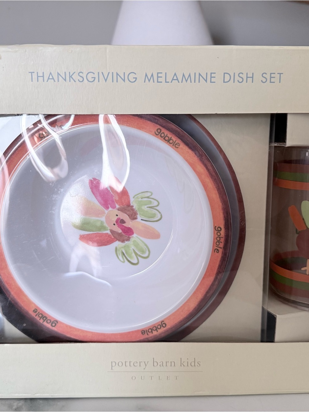 Pottery Barn Kids Thanksgiving Melamine Dish Set - Orange, White, Green, Pink